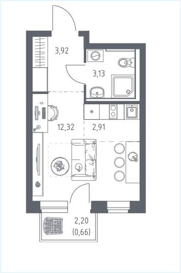 Студия 22.7 м2 в ЖК undefined корпус null этаж 16