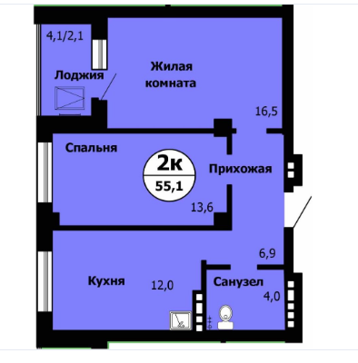 2-комнатная 55.1 м2 в ЖК undefined корпус null этаж 11