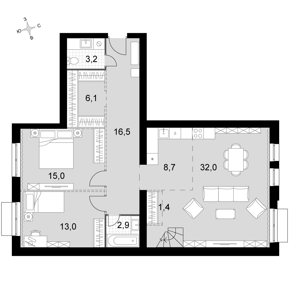 4-комнатная 125 м2 в ЖК Дубровицы Клаб корпус null этаж 4