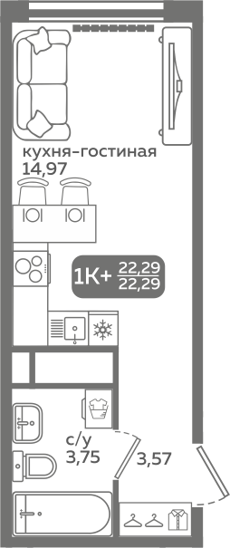 Студия 22 м2 в ЖК Меридиан Слобода корпус null этаж 7