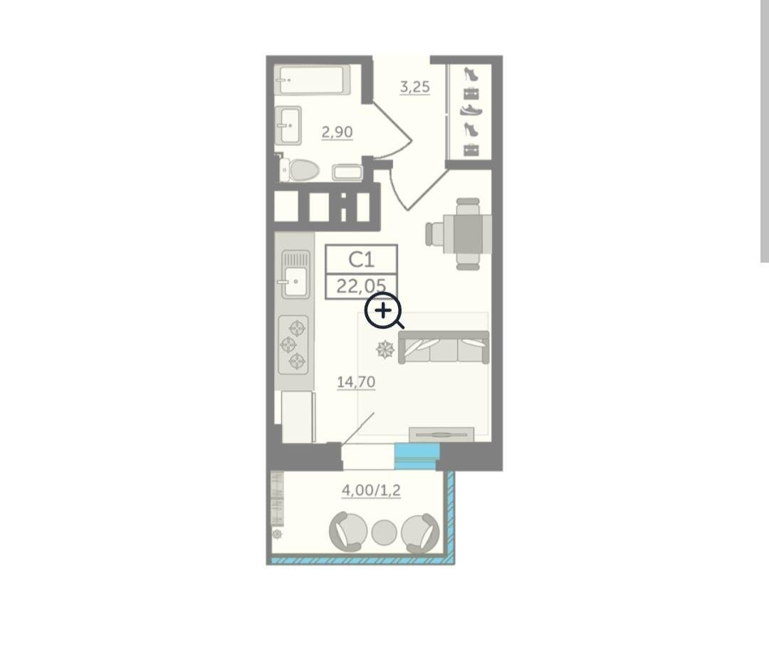 Студия 22.1 м2 в ЖК undefined корпус null этаж 22