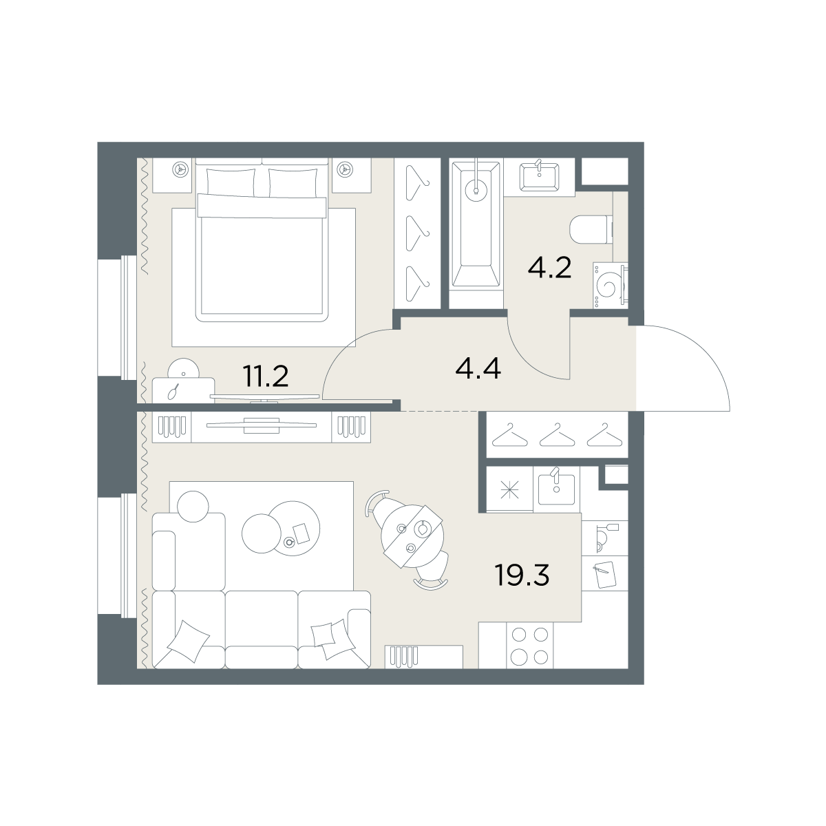 1-комнатная 39 м2 в ЖК Станиславский корпус null этаж 5