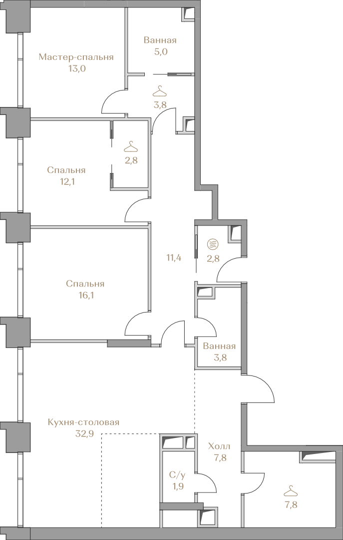 3-комнатная 121 м2 в ЖК Коллекция Лужники корпус null этаж 2