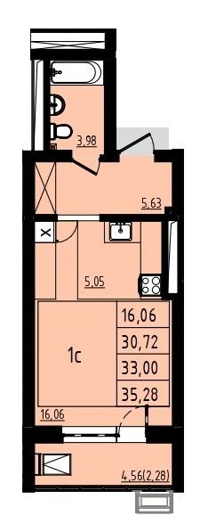 Студия 33 м2 в ЖК Новоленд корпус null этаж 23