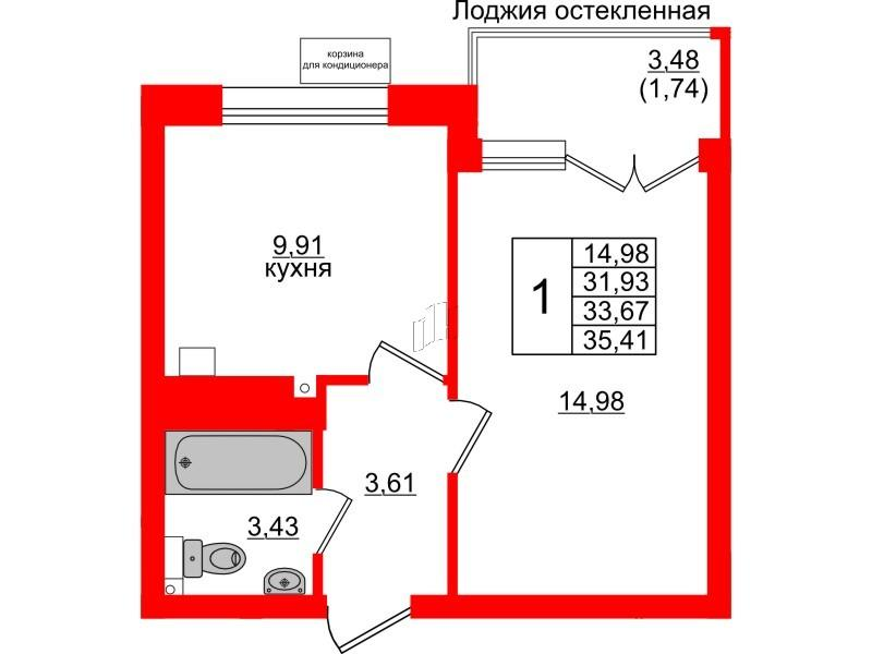 1-комнатная 33 м2 в ЖК Lake City-11 корпус null этаж 5