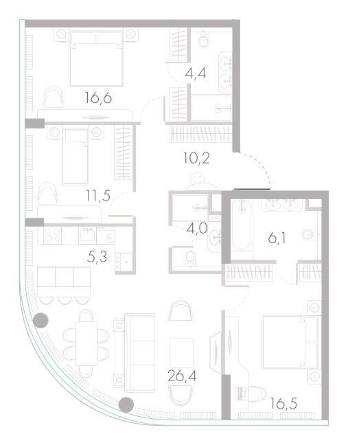 4-комнатная 103 м2 в ЖК River Park Towers Кутузовский корпус null этаж 40