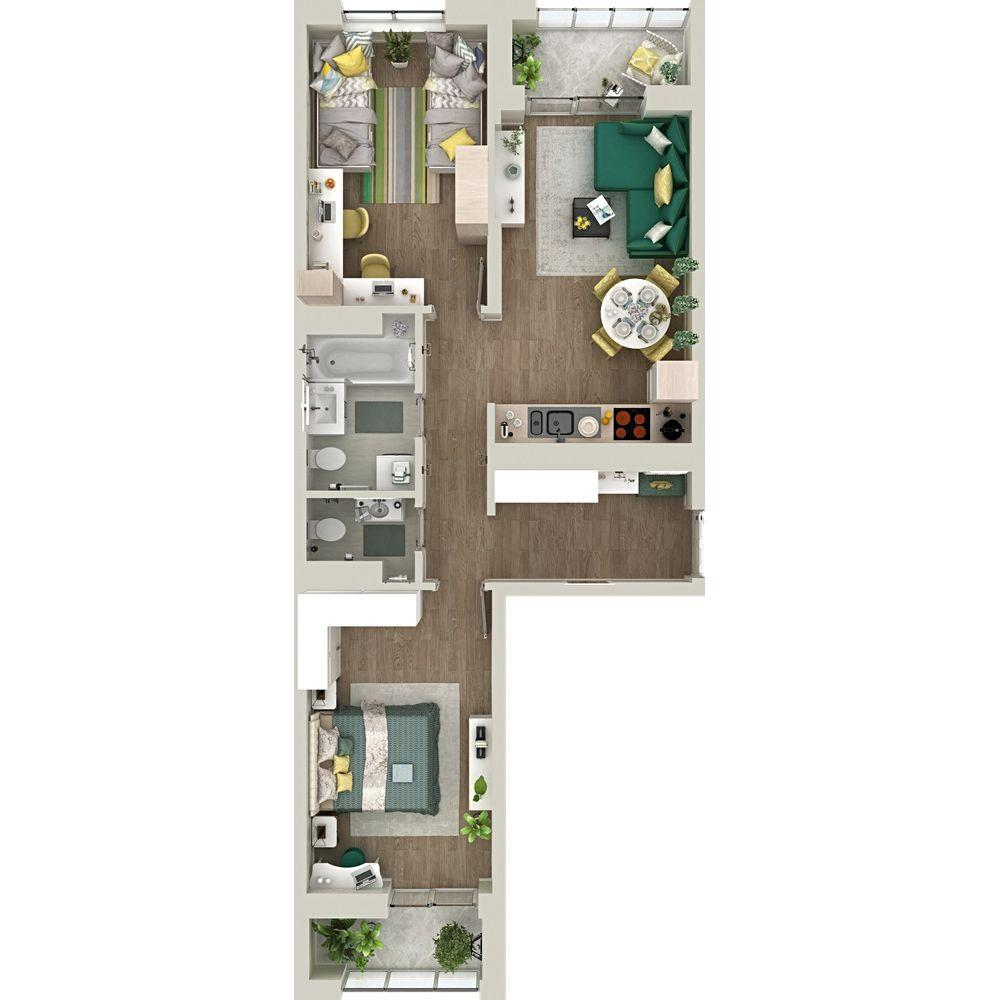 2-комнатная 67 м2 в ЖК Гранд Квартал корпус null этаж 12