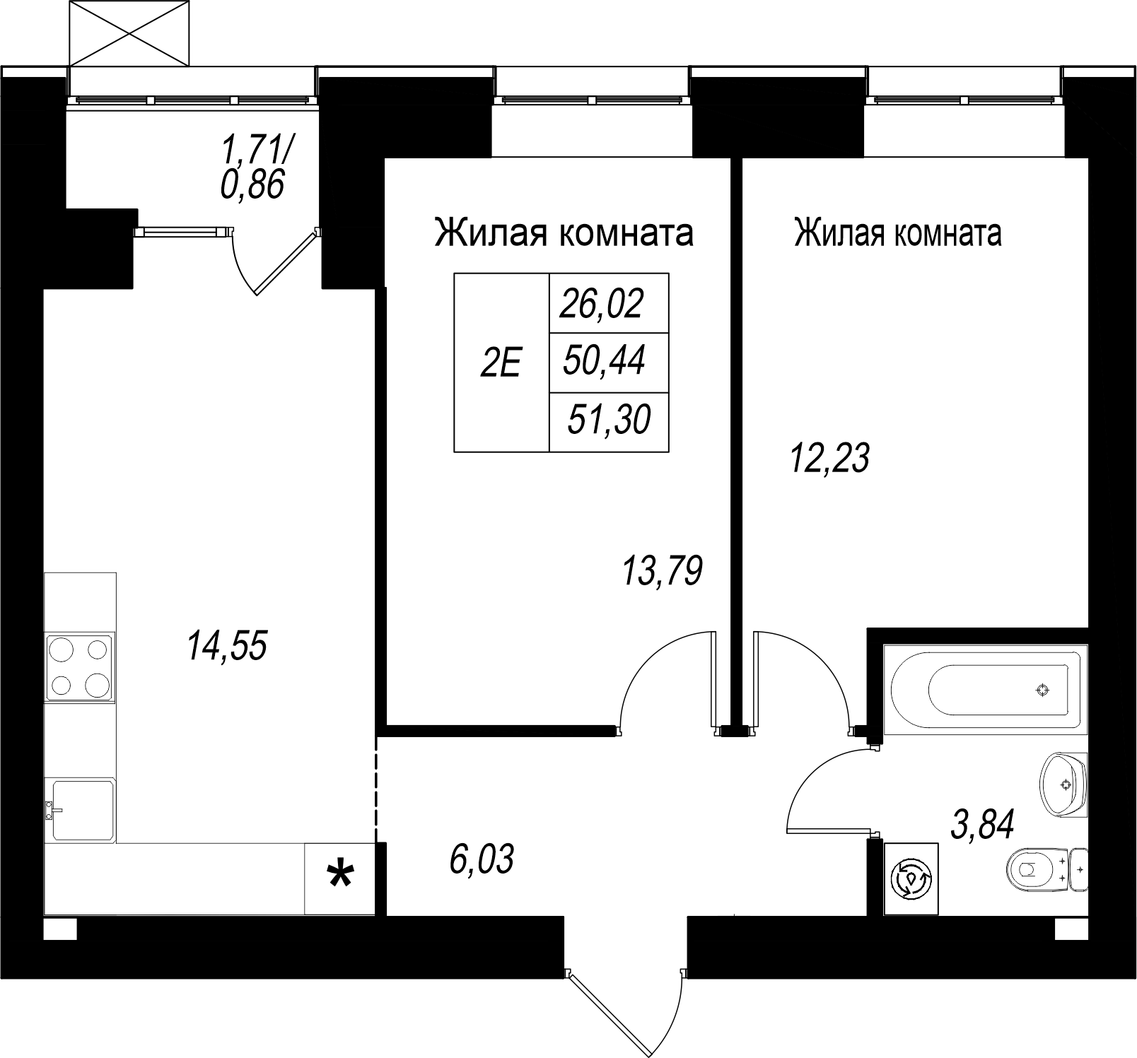 2-комнатная 51 м2 в ЖК Династия корпус null этаж 7