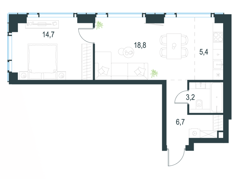 2-комнатная 49 м2 в ЖК Level Мичуринский корпус null этаж 6