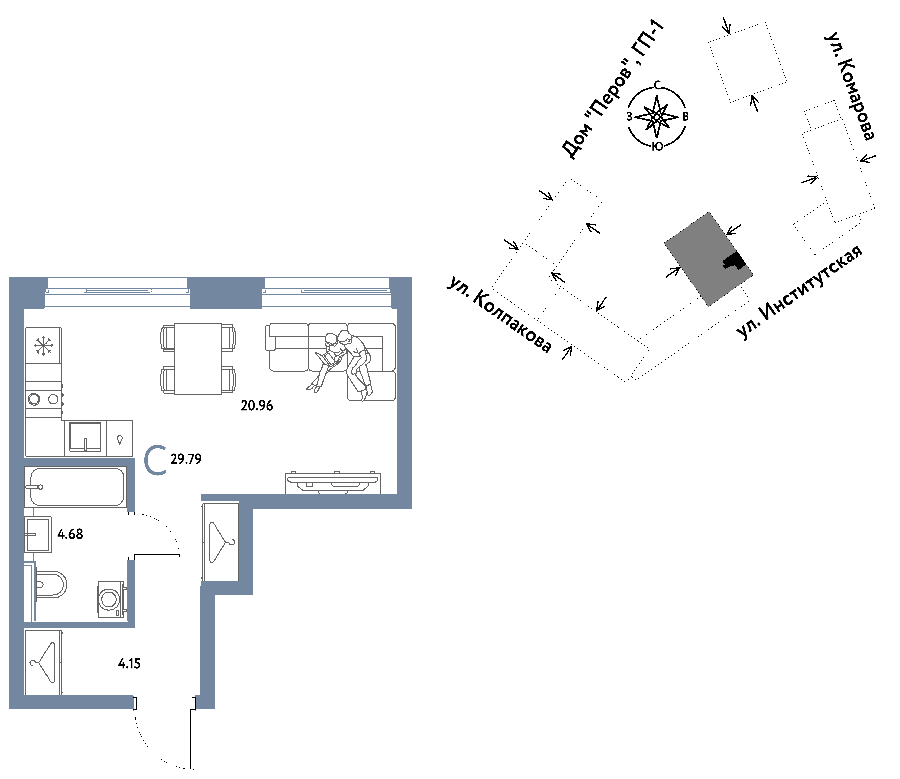 Студия 29 м2 в ЖК Страна.Парковая корпус null этаж 18