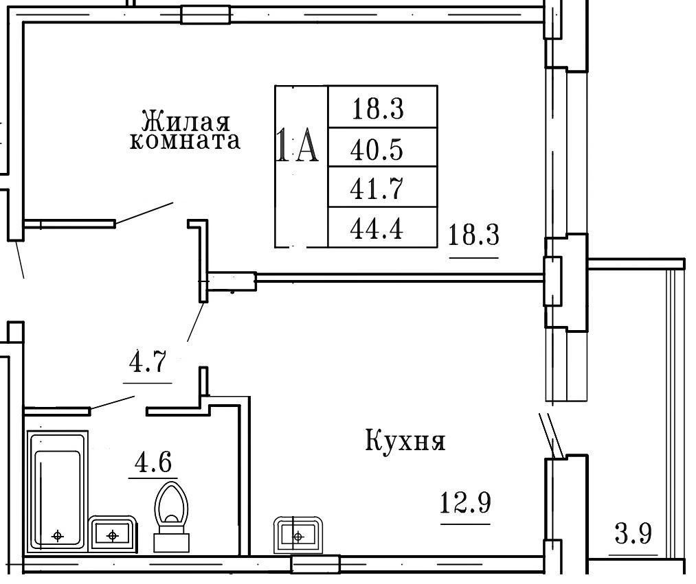 1-комнатная 40 м2 в ЖК Гармония корпус null этаж 1