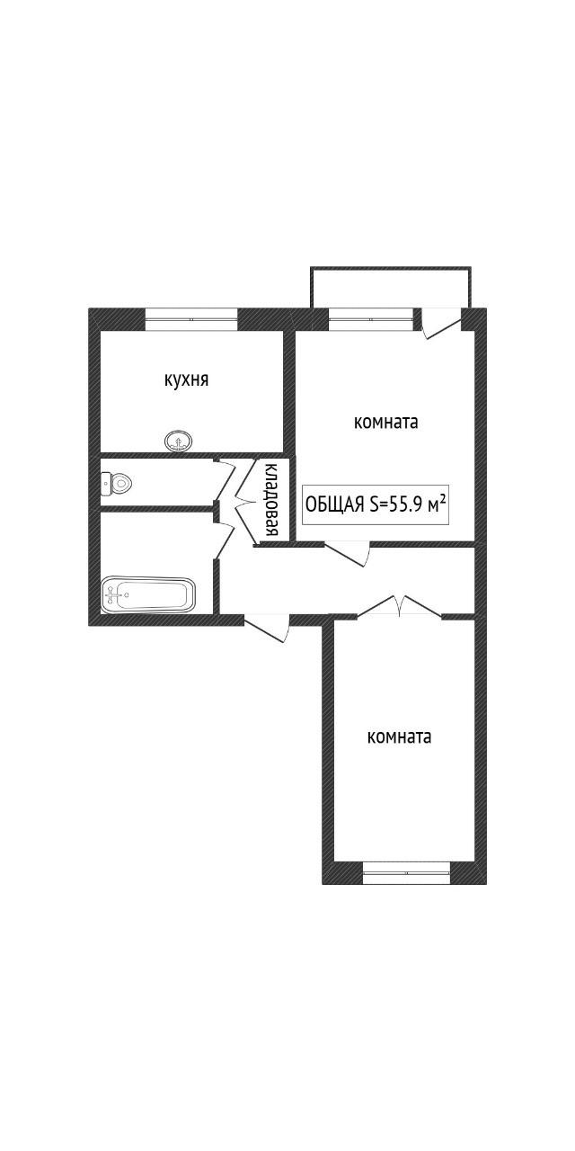 2-комнатная 55.9 м2 в ЖК undefined корпус null этаж 2
