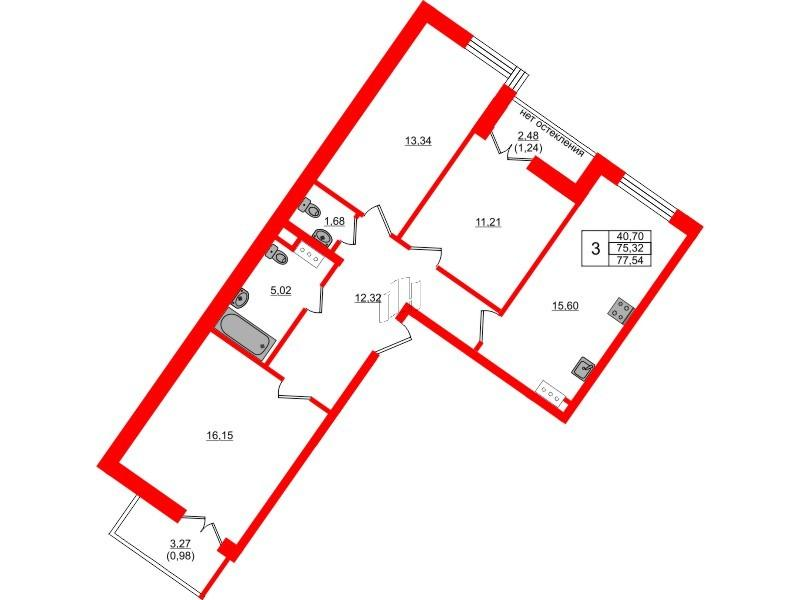 3-комнатная 77 м2 в ЖК Сертолово Парк корпус null этаж 5