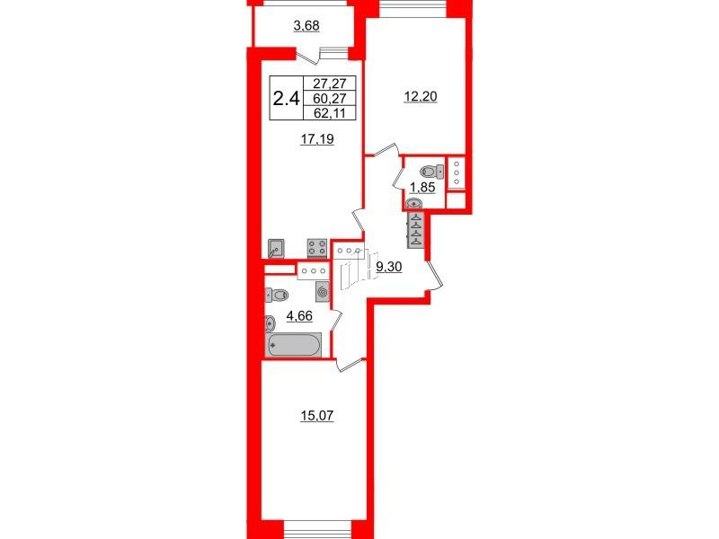 2-комнатная 60 м2 в ЖК Пульс Премьер корпус null этаж 7