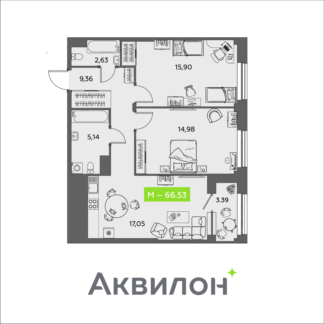 Студия 66 м2 в ЖК Аквилон Shine корпус null этаж 12