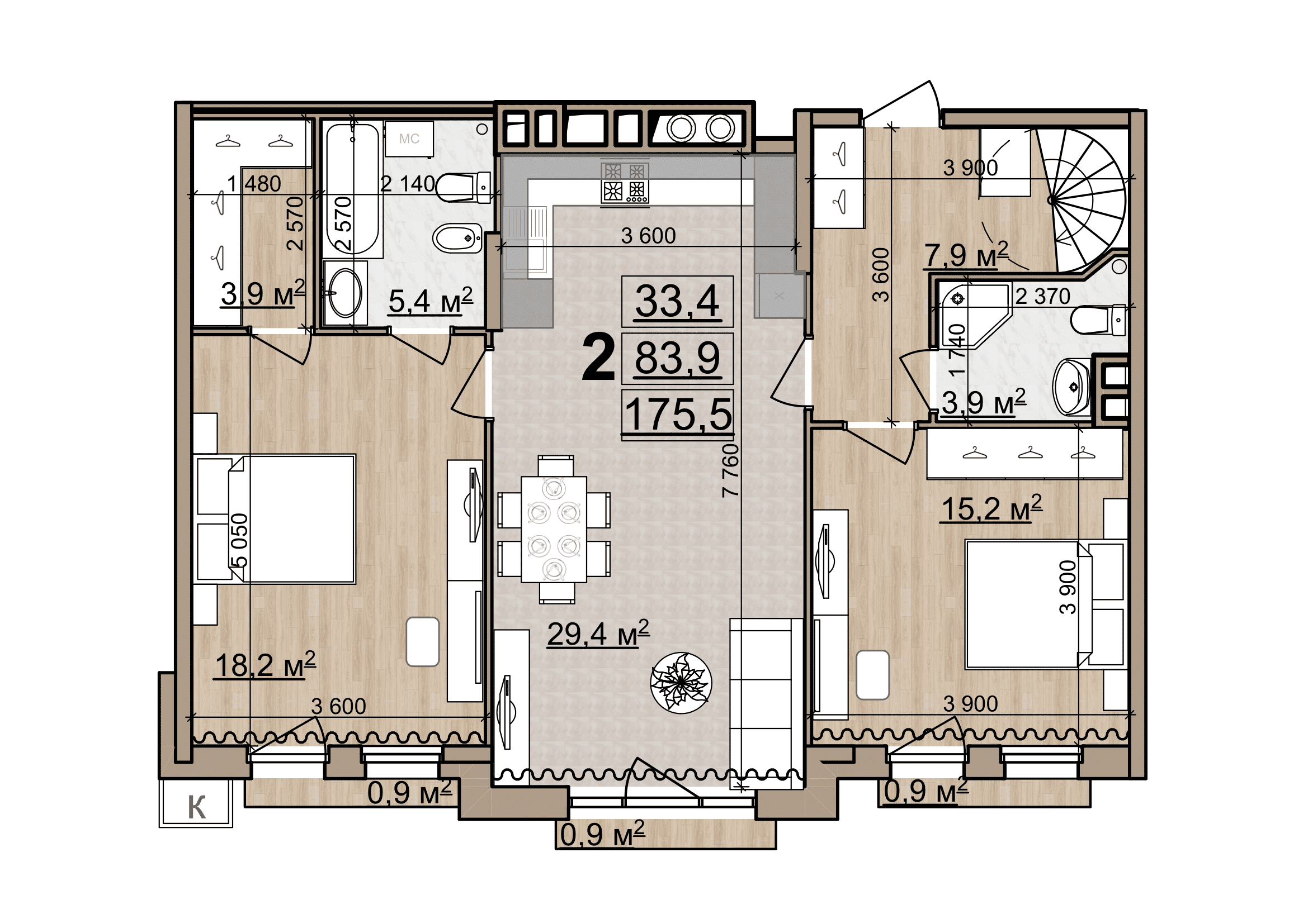 2-комнатная 175 м2 в ЖК Pride Park корпус null этаж 4