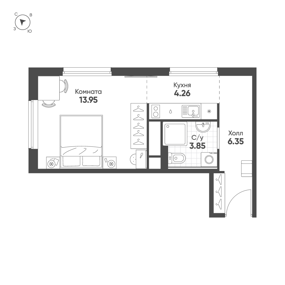 Студия 28 м2 в ЖК AVENUE-APART ПУЛКОВО корпус null этаж 8