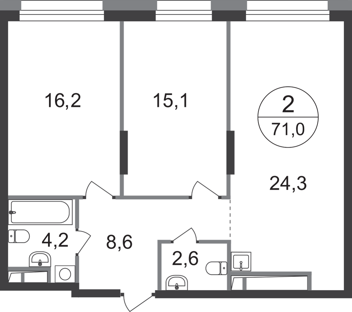 2-комнатная 71 м2 в ЖК Первый Московский корпус null этаж 21