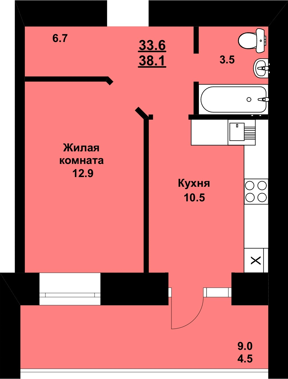 1-комнатная 37.8 м2 в ЖК undefined корпус null этаж 4