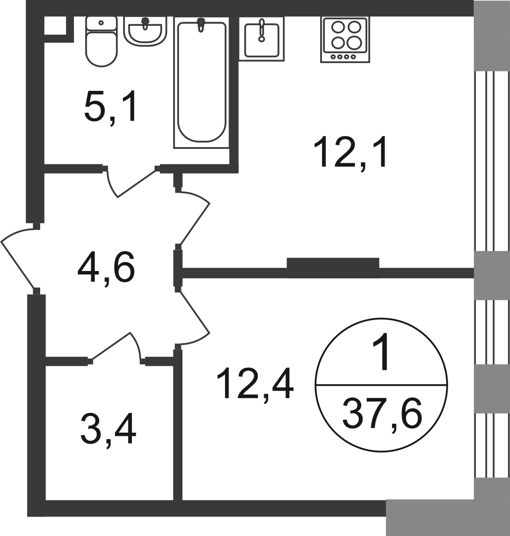 1-комнатная 37 м2 в ЖК Переделкино Ближнее корпус null этаж 2