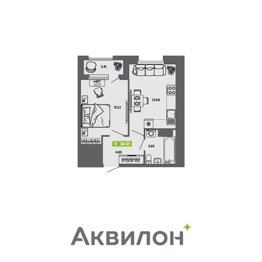 Студия 34 м2 в ЖК Аквилон CITY Towers корпус null этаж 10