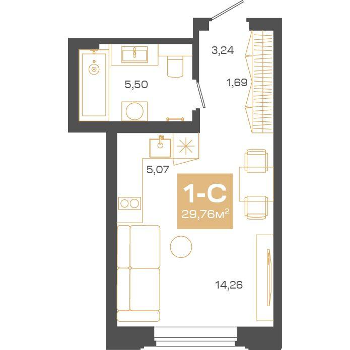 Студия 29 м2 в ЖК Пульсар корпус null этаж 11