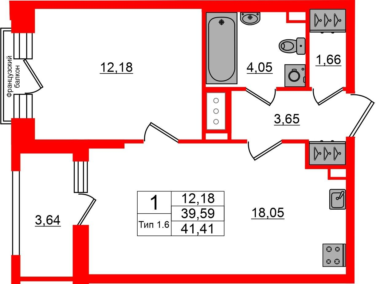 1-комнатная 39 м2 в ЖК Сэтл Ривьера корпус null этаж 4