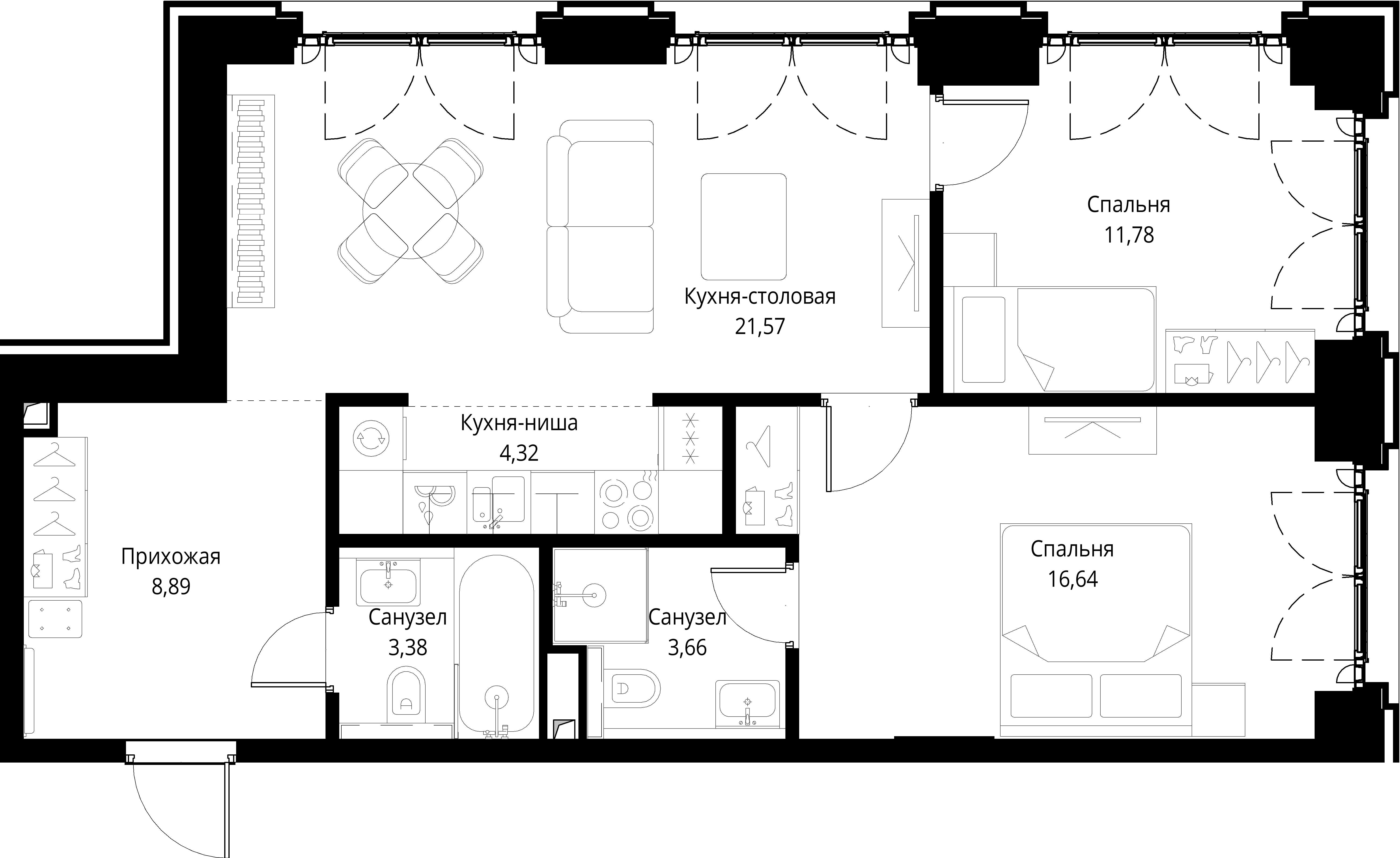 2-комнатная 70 м2 в ЖК CITY BAY корпус null этаж 6