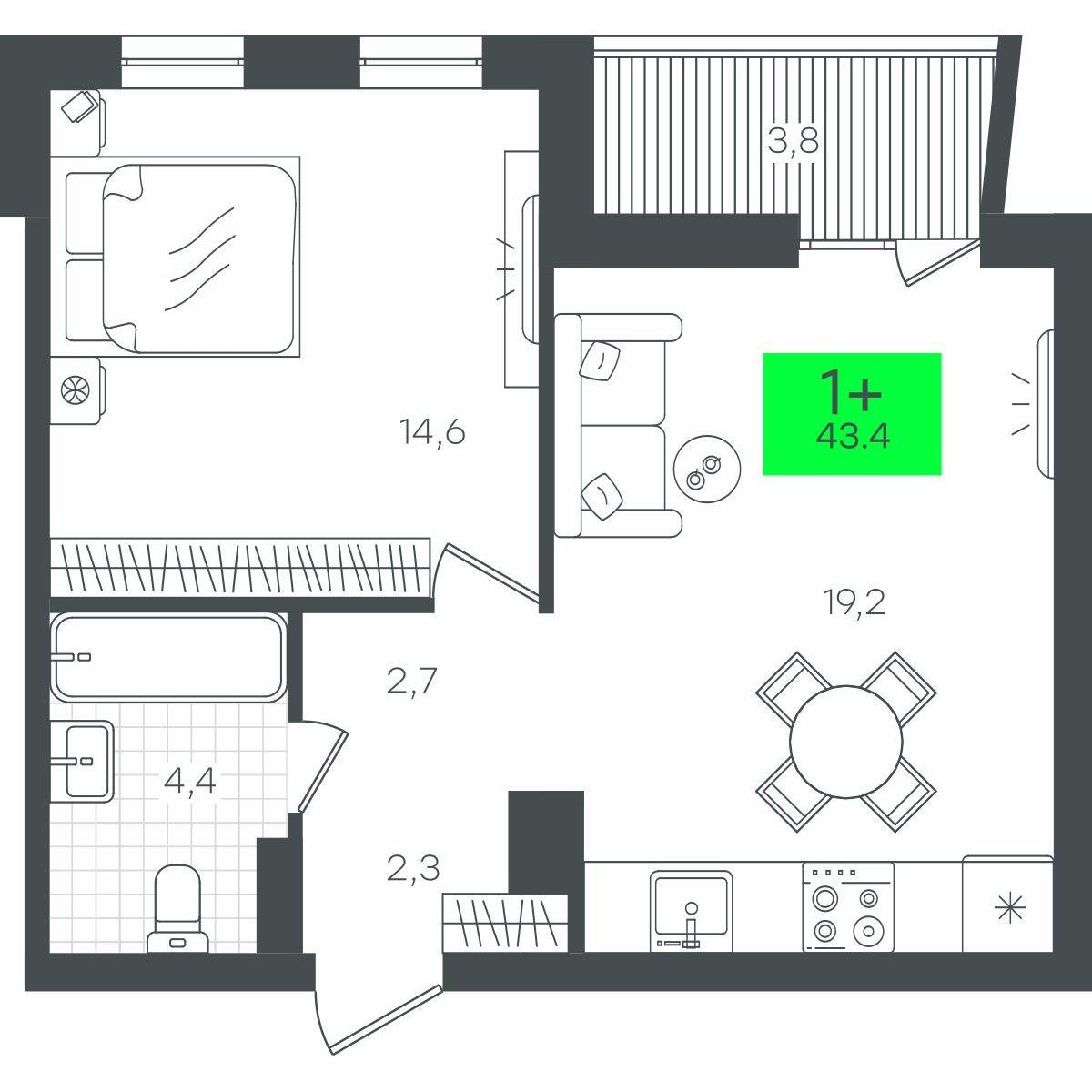 1-комнатная 47 м2 в ЖК Гранд Квартал корпус null этаж 9