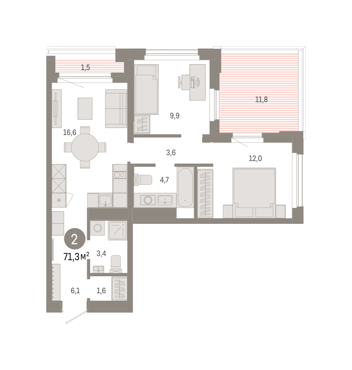 2-комнатная 71 м2 в ЖК Зарека корпус null этаж 5
