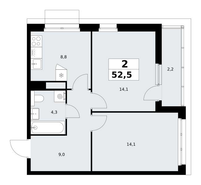 2-комнатная 52 м2 в ЖК Деснаречье корпус null этаж 11