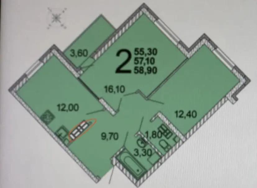2-комнатная 54.2 м2 в ЖК undefined корпус null этаж 13
