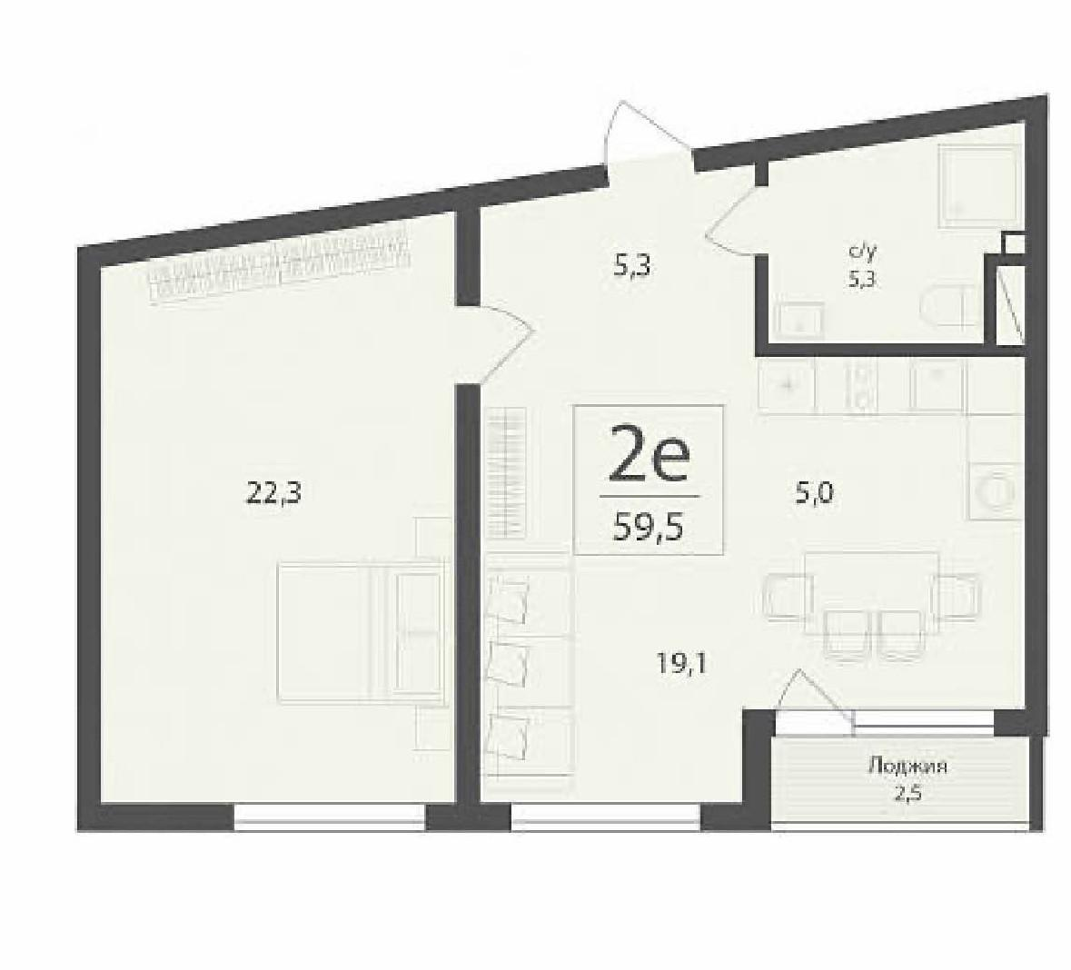 2-комнатная 61.4 м2 в ЖК undefined корпус null этаж 3