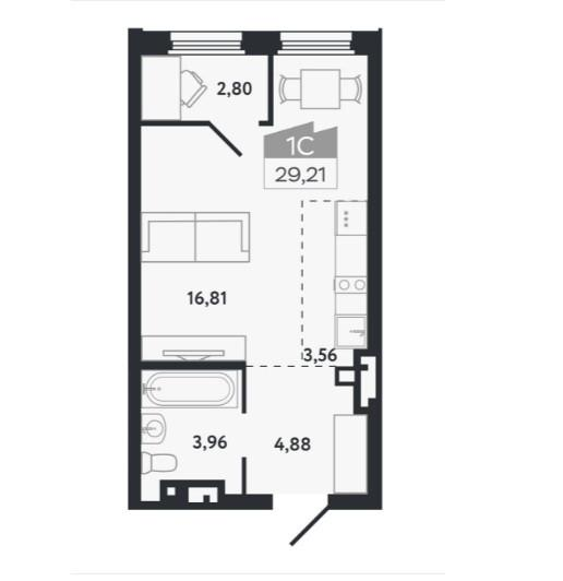 1-комнатная 29.2 м2 в ЖК undefined корпус null этаж 15