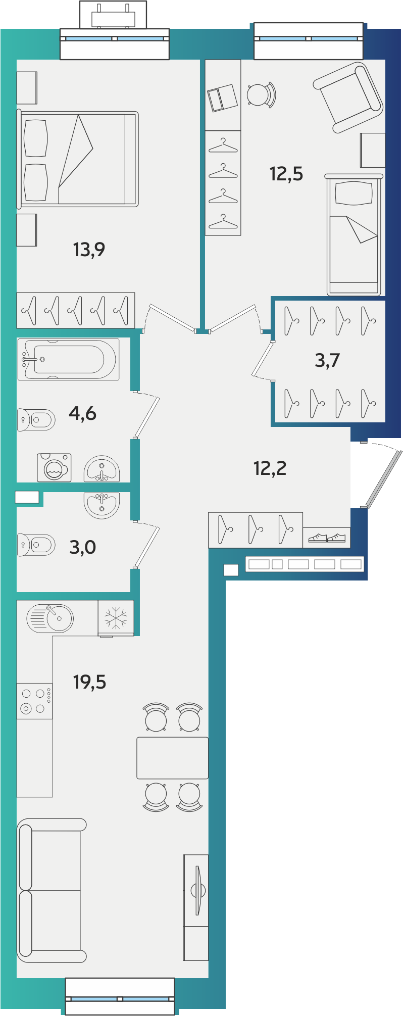 2-комнатная 69 м2 в ЖК Экополис корпус null этаж 2