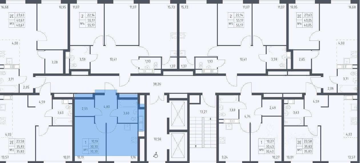 1-комнатная 30.3 м2 в ЖК undefined корпус null этаж 17
