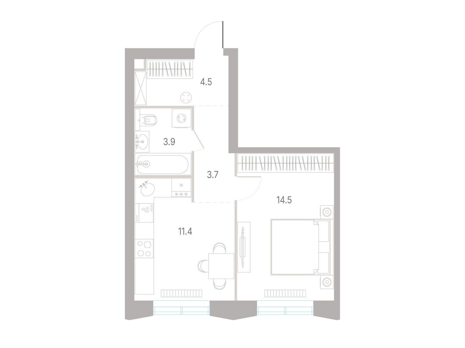 1-комнатная 38 м2 в ЖК КОД Сокольники корпус null этаж 4