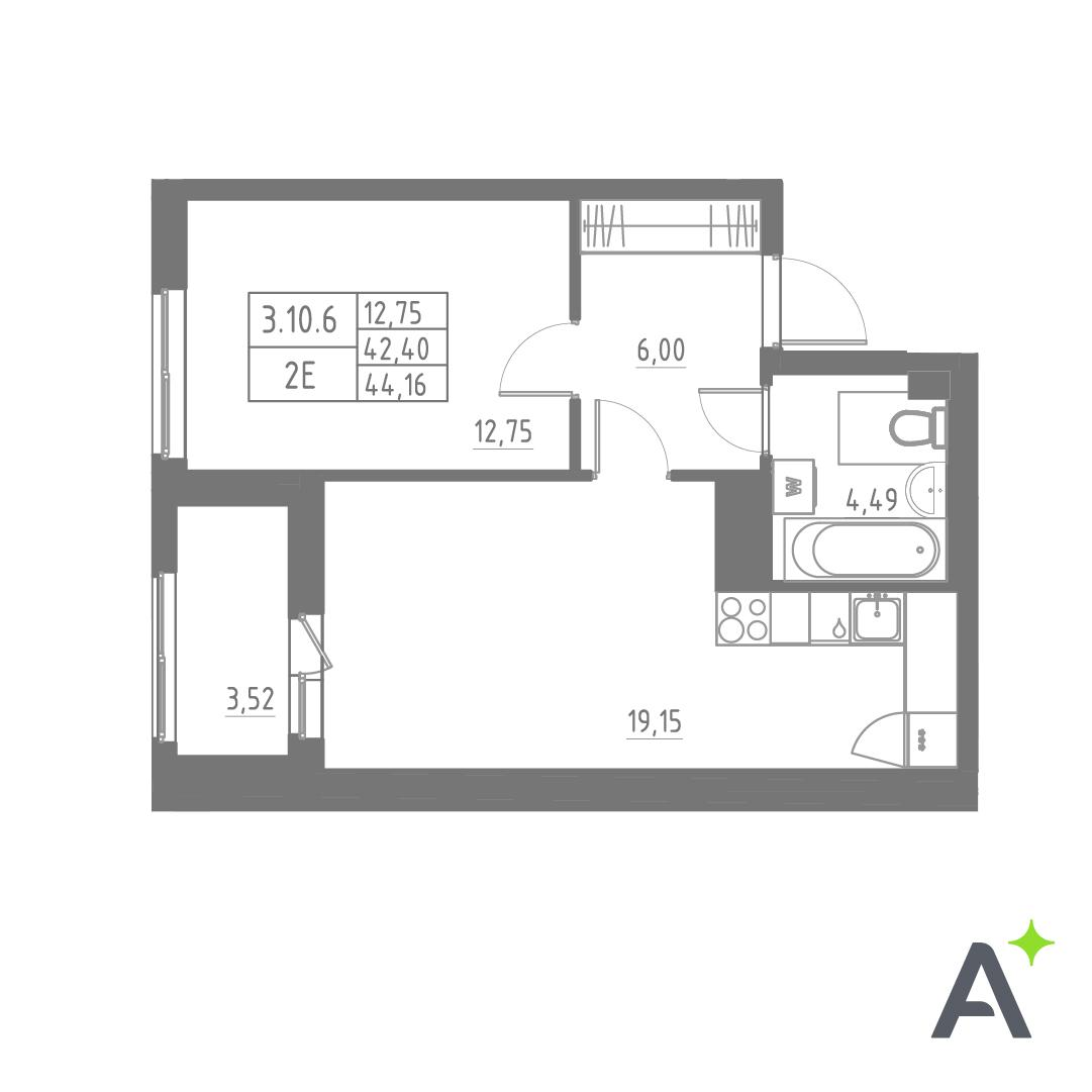 Студия 44 м2 в ЖК Аквилон Солар корпус null этаж 11