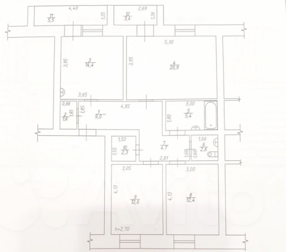 3-комнатная 94.6 м2 в ЖК undefined корпус null этаж 5
