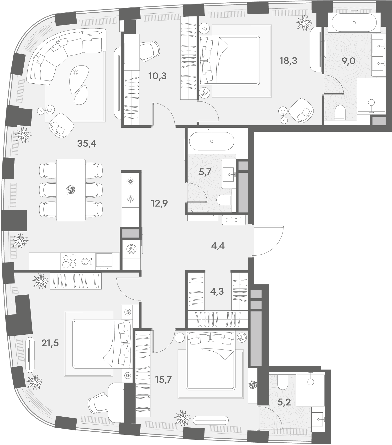 3-комнатная 142 м2 в ЖК Энигмия корпус null этаж 10