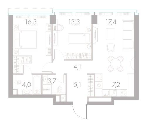 3-комнатная 70 м2 в ЖК River Park Towers Кутузовский корпус null этаж 4
