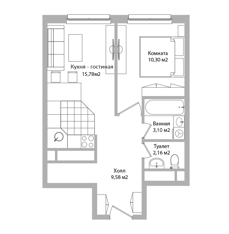 Студия 40 м2 в ЖК Адрес корпус null этаж 6