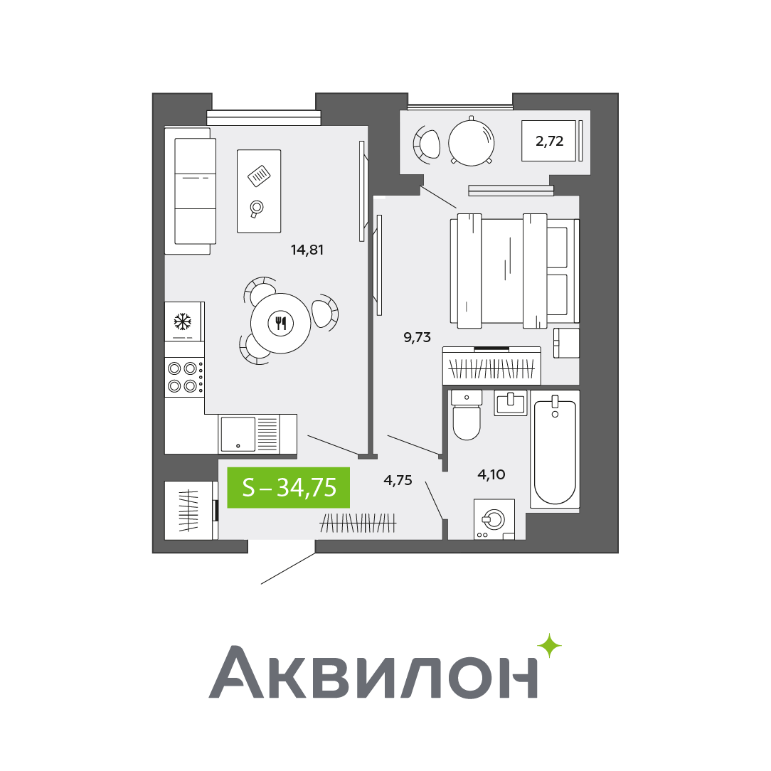 Студия 34 м2 в ЖК Аквилон CITY Towers корпус null этаж 13