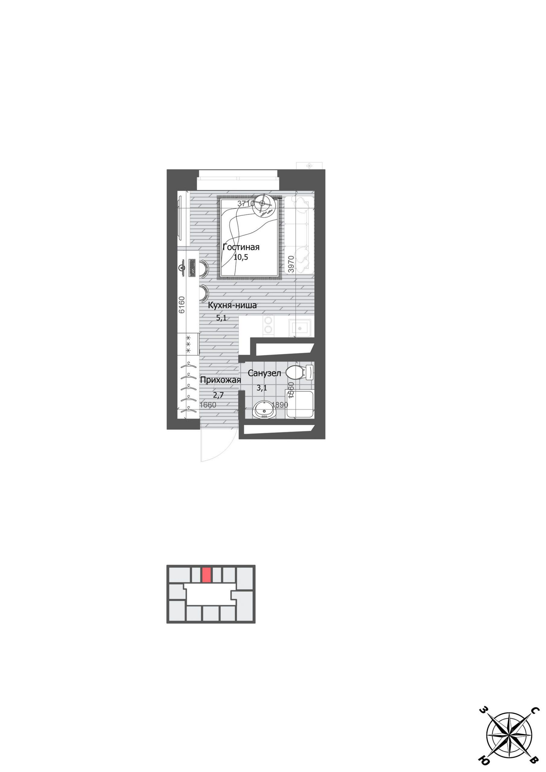 1-комнатная 21 м2 в ЖК Эдельвейс корпус null этаж 4