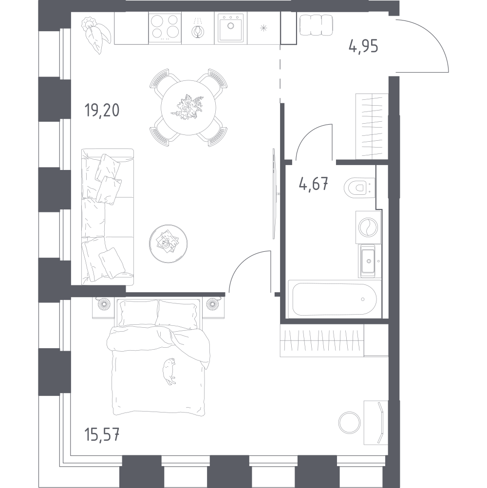 1-комнатная 44 м2 в ЖК Зилант Премьер корпус null этаж 4