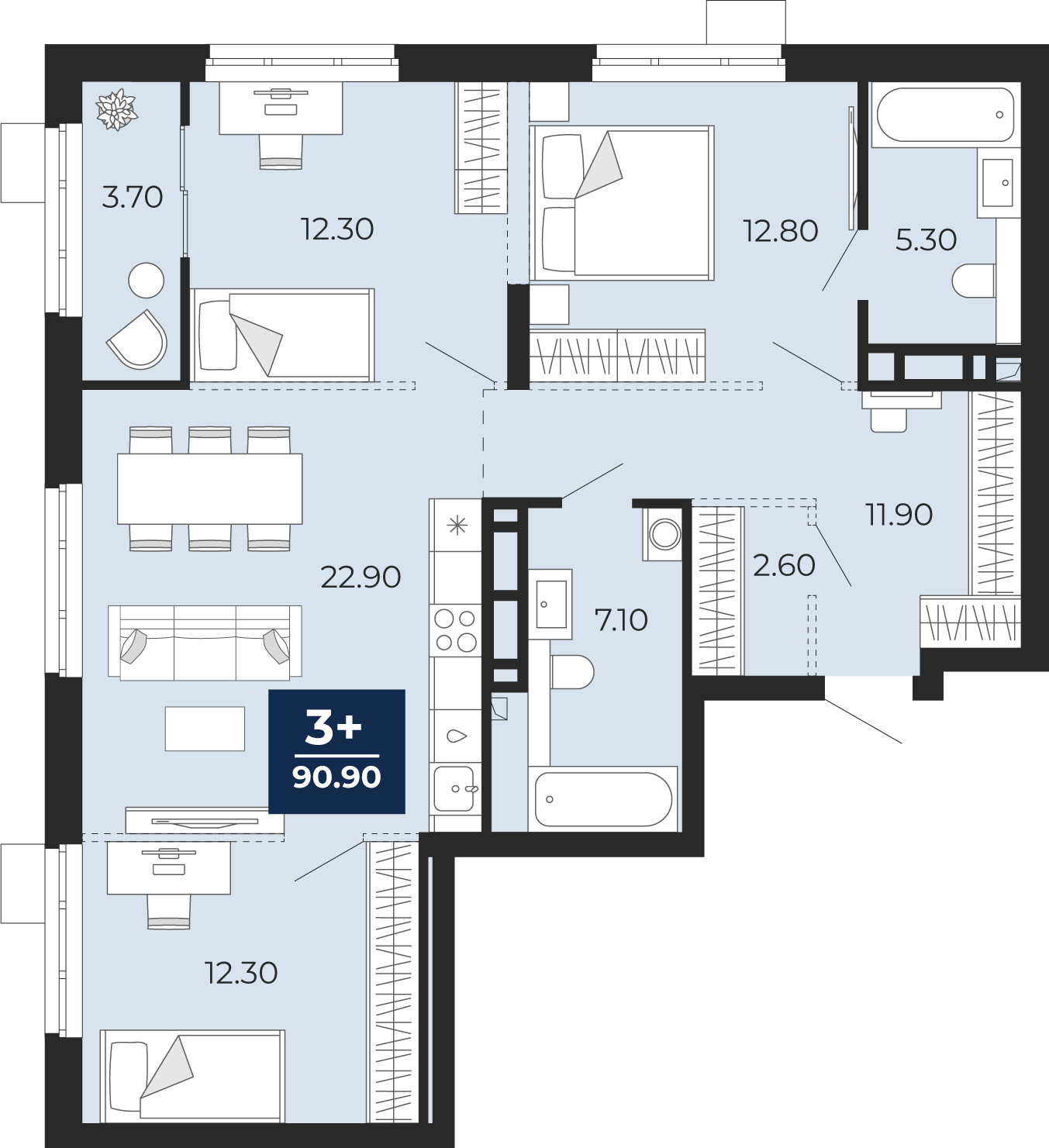 3-комнатная 87 м2 в ЖК Айвазовский корпус null этаж 9