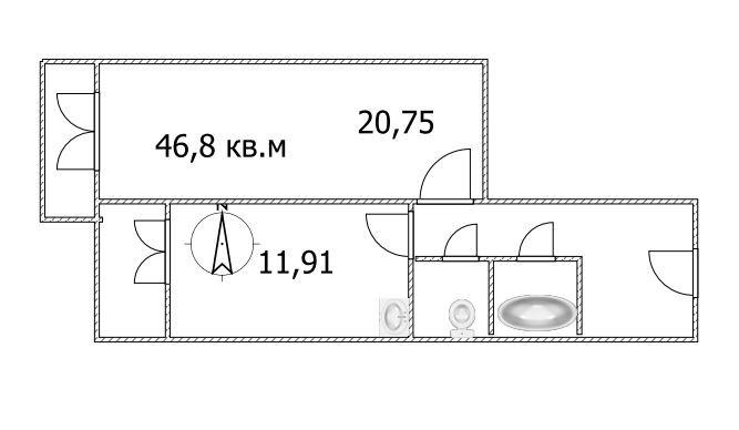 1-комнатная 46.8 м2 в ЖК undefined корпус null этаж 19