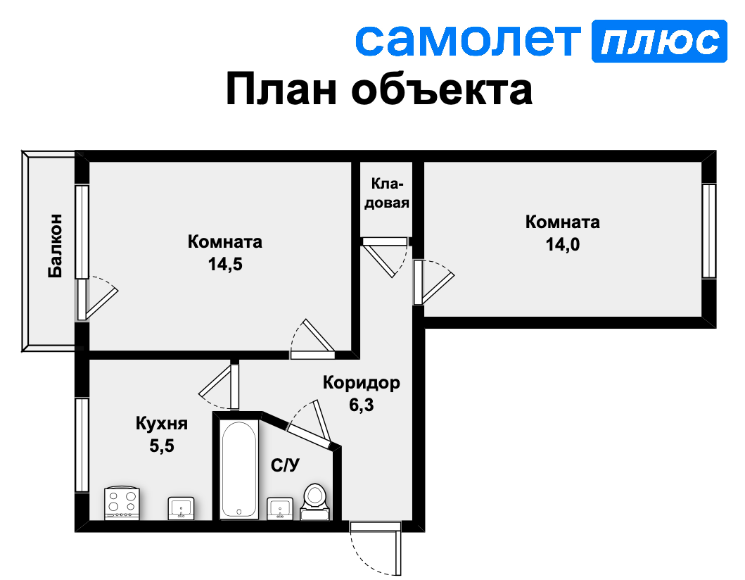 2-комнатная 45.1 м2 в ЖК undefined корпус null этаж 5
