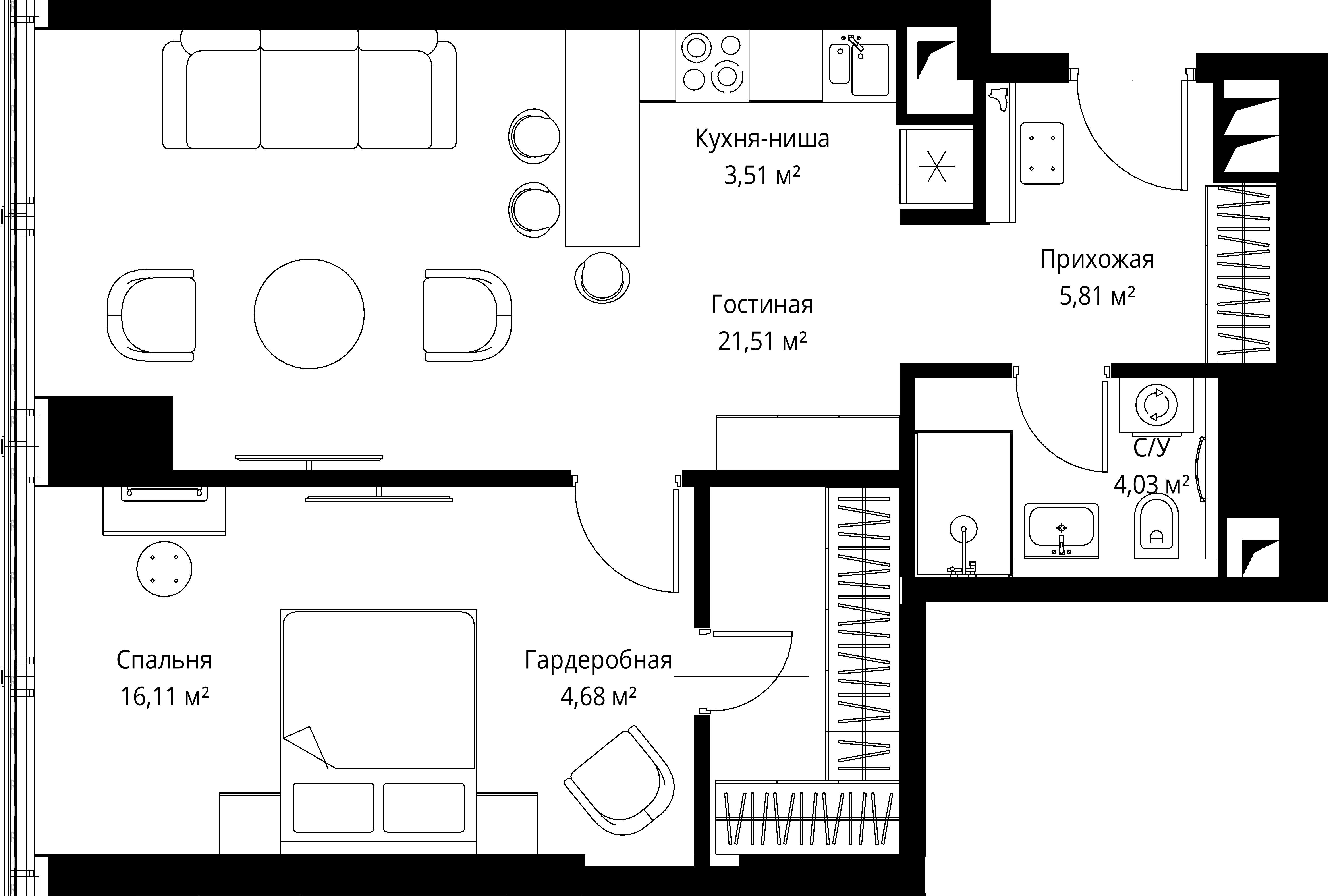 1-комнатная 55 м2 в ЖК Famous корпус null этаж 37