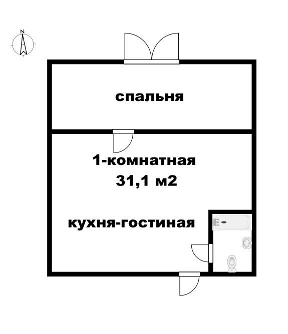 1-комнатная 31.1 м2 в ЖК undefined корпус null этаж 3